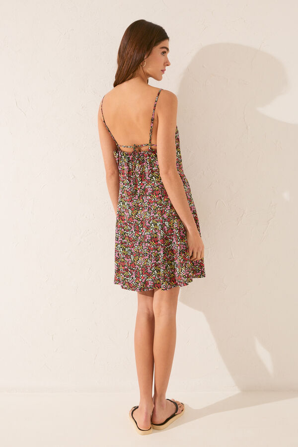 Women'secret Vestido curto de viscose mini-flor preto