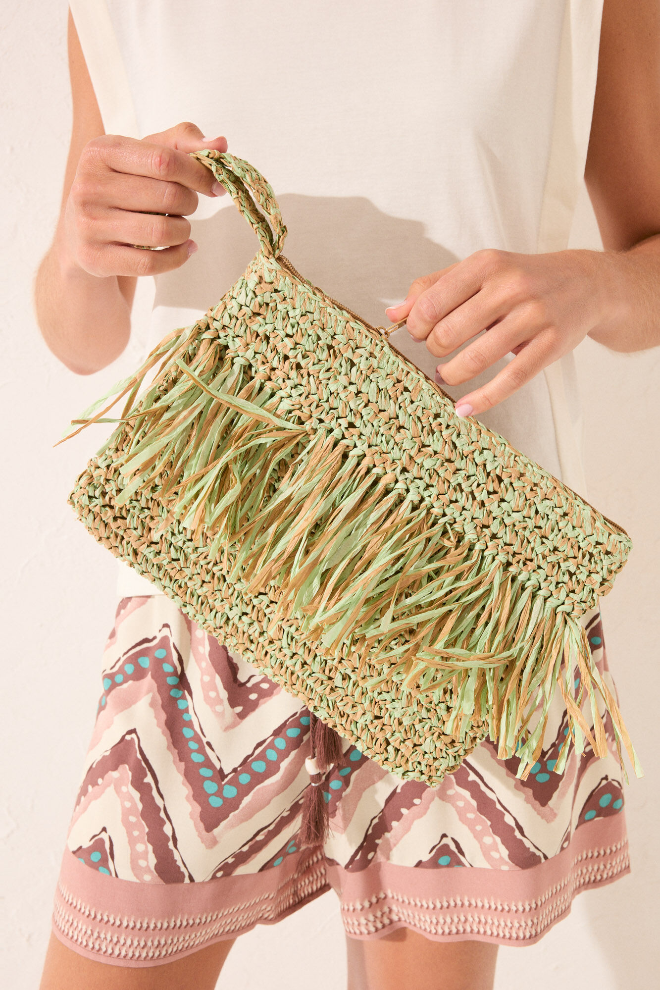 Women'secret Mala pequena de r&aacute;fia com franjas