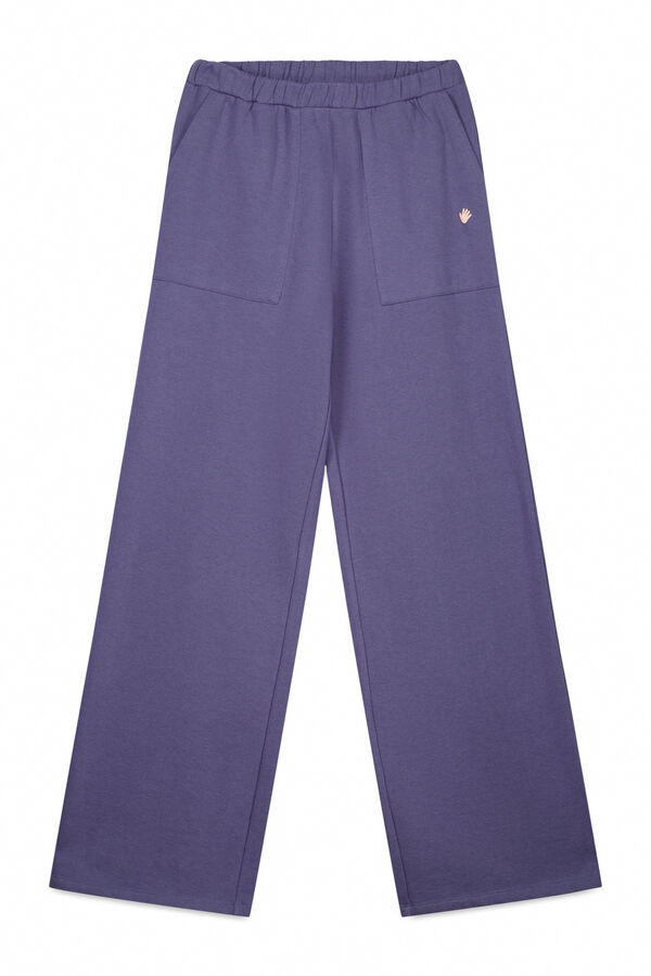 HI&BYE Pantal&oacute;n flare felpa algod&oacute;n azul  azul