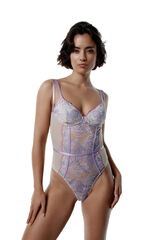 Black Limba Body de renda aro falso em renda e malha Arden estampado