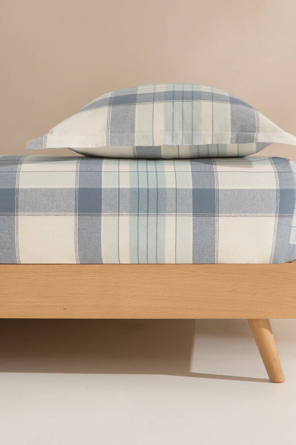 Textura Bajera franela algod&oacute;n cuadros. Cama 150-160 cm. marfil