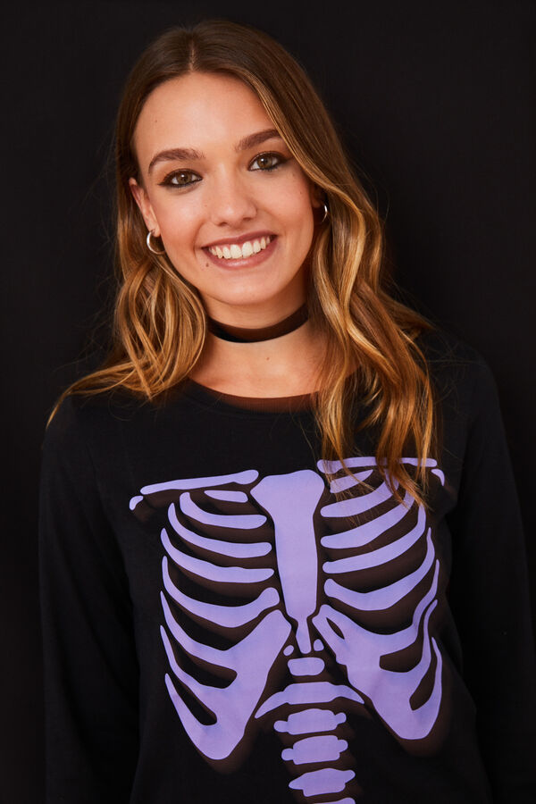 Women'secret Pijama 100% algod&oacute;n negro esqueleto negro