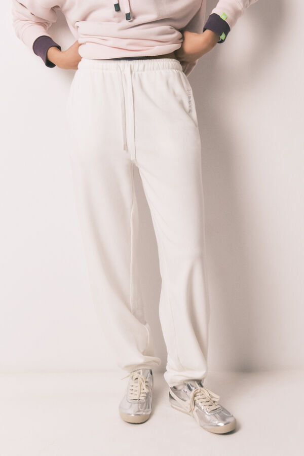 HI&BYE Cal&ccedil;a jogger de molet&atilde;o de algod&atilde;o branco bege