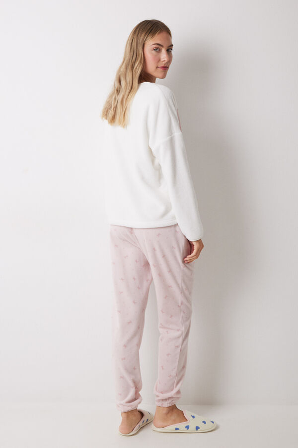 Women'secret Pijama largo polar suave Snoopy lazos marfil