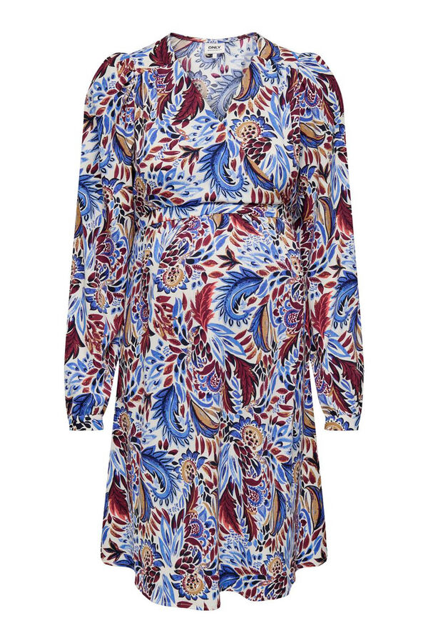 Only Maternity Vestido midi com fecho cruzado e ajuste na cintura, estampado bege