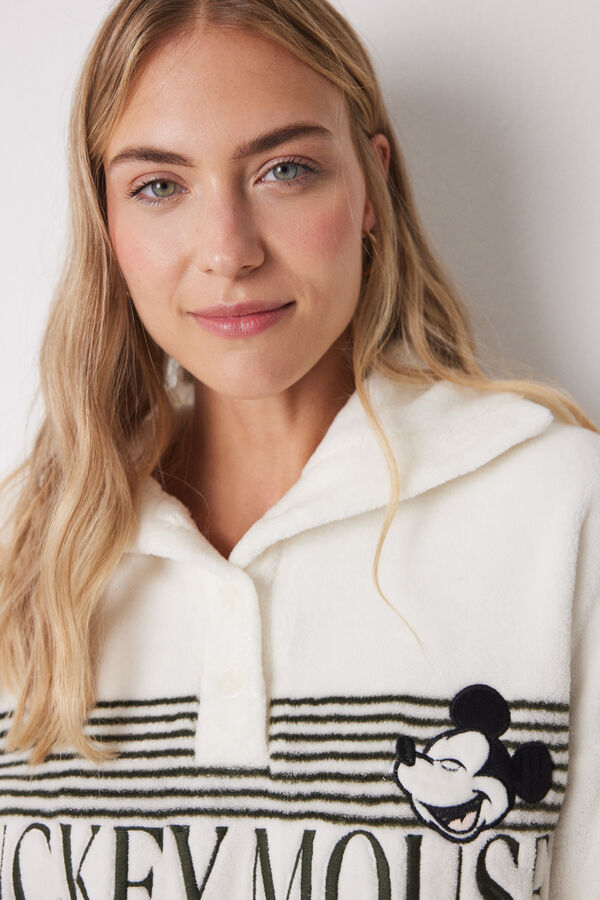 Women'secret Pijama largo polar Mickey Mouse rayas marfil