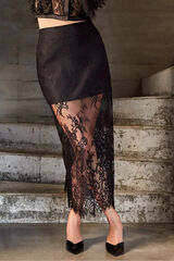 Gisela Falda negra de encaje con forro interior y acabado sofisticado negro