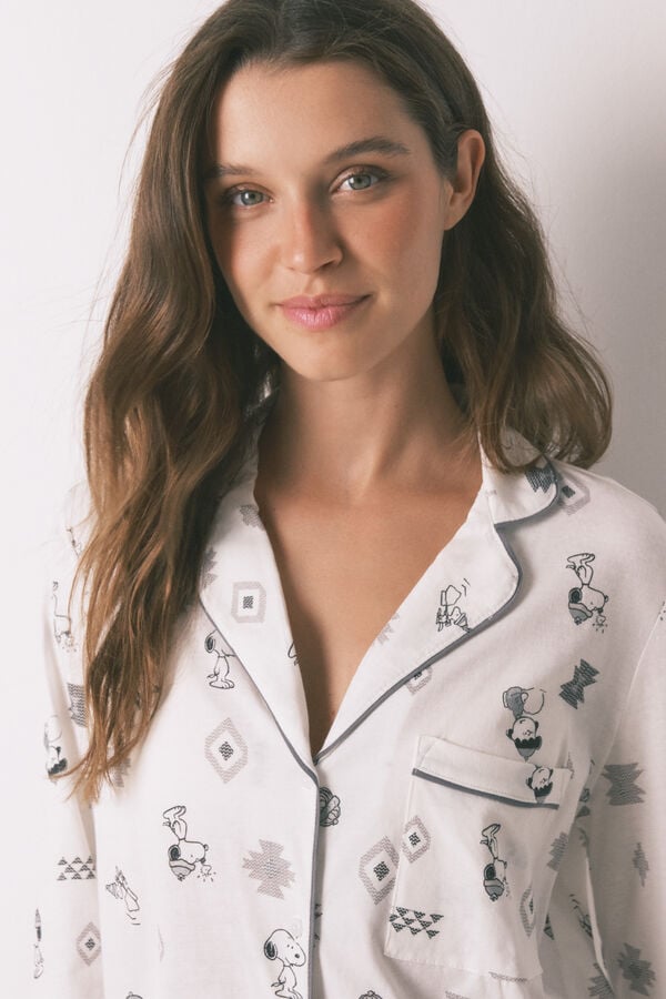 Women'secret Pijama camisero 100% algod&oacute;n Snoopy blanco