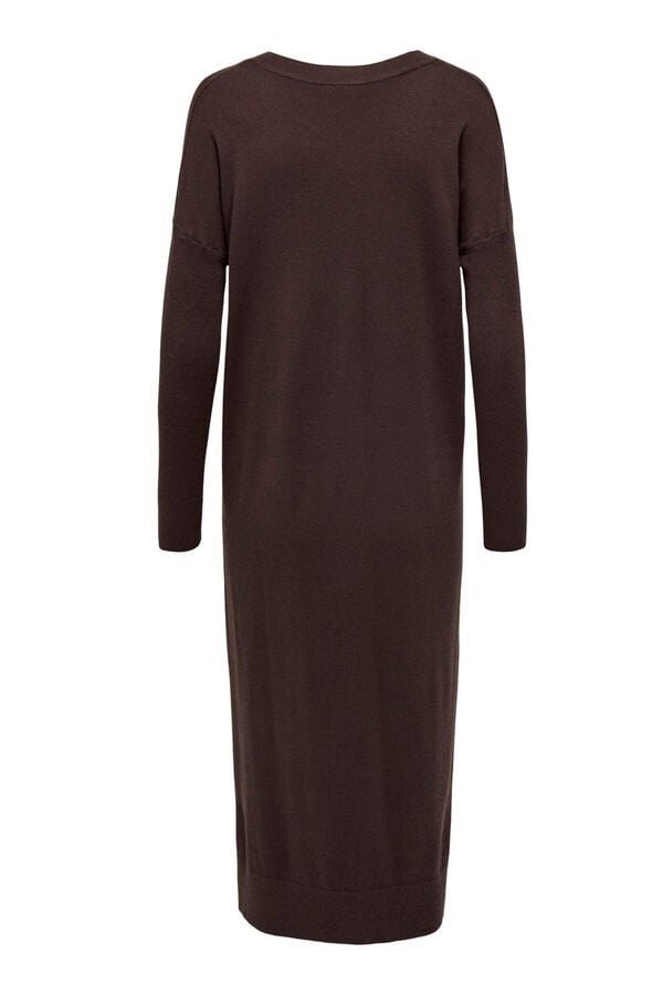 Only Maternity Vestido largo de punto premamá, con cuello V, color marrón chocolate. marrón