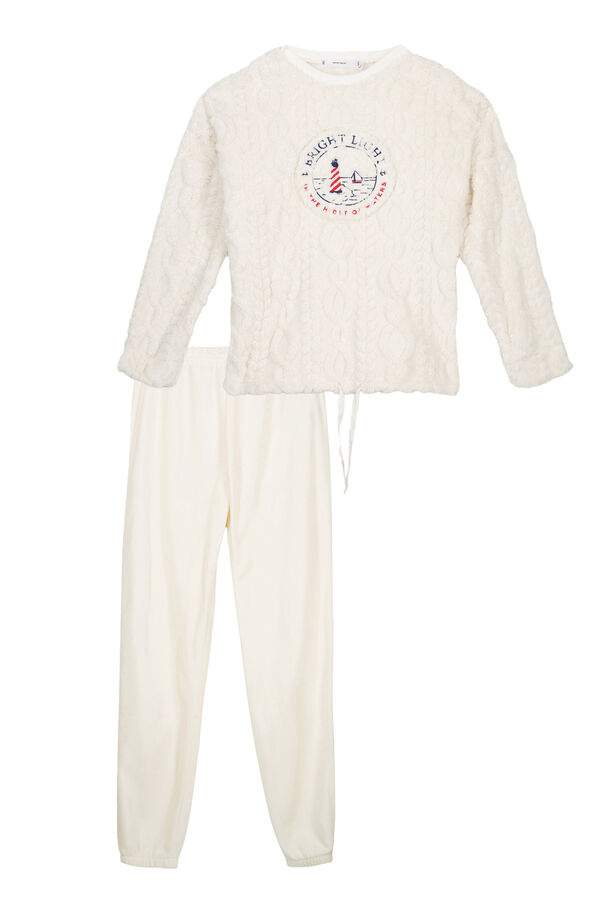 Women'secret Pijama largo borreguito y polar suave marfil