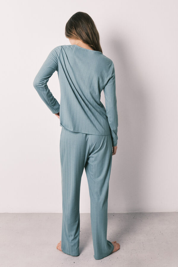Women'secret Pijama largo textura pointelle verde azul