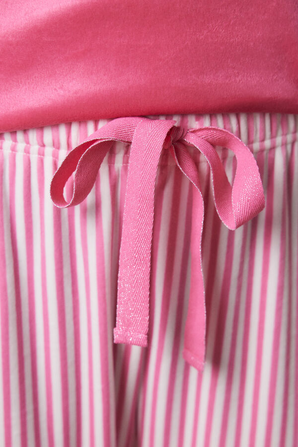 Women'secret Pijama largo terciopelo rayas rosa rosa