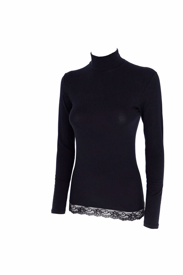 Cotonella Camiseta termal de mujer cuello alto manga larga negro