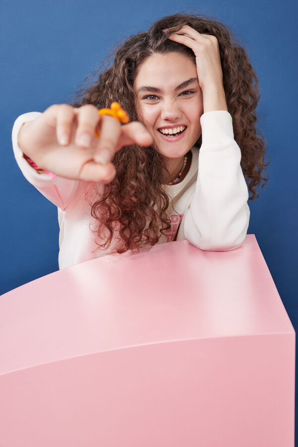 HI&BYE Sweatshirt felpa branca logo manga bege