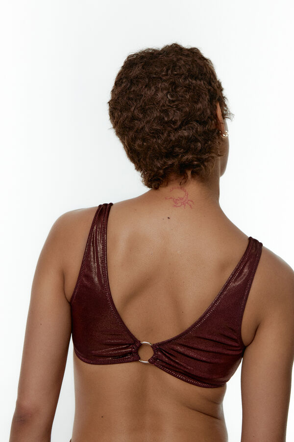 Black Limba Top biquíni halter com aplique dourado Cady Copper castanho