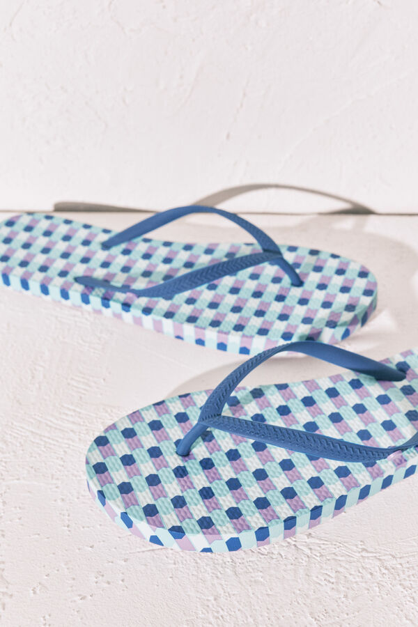 Women'secret Chanclas dedo estampado geom&eacute;trico azul estampado
