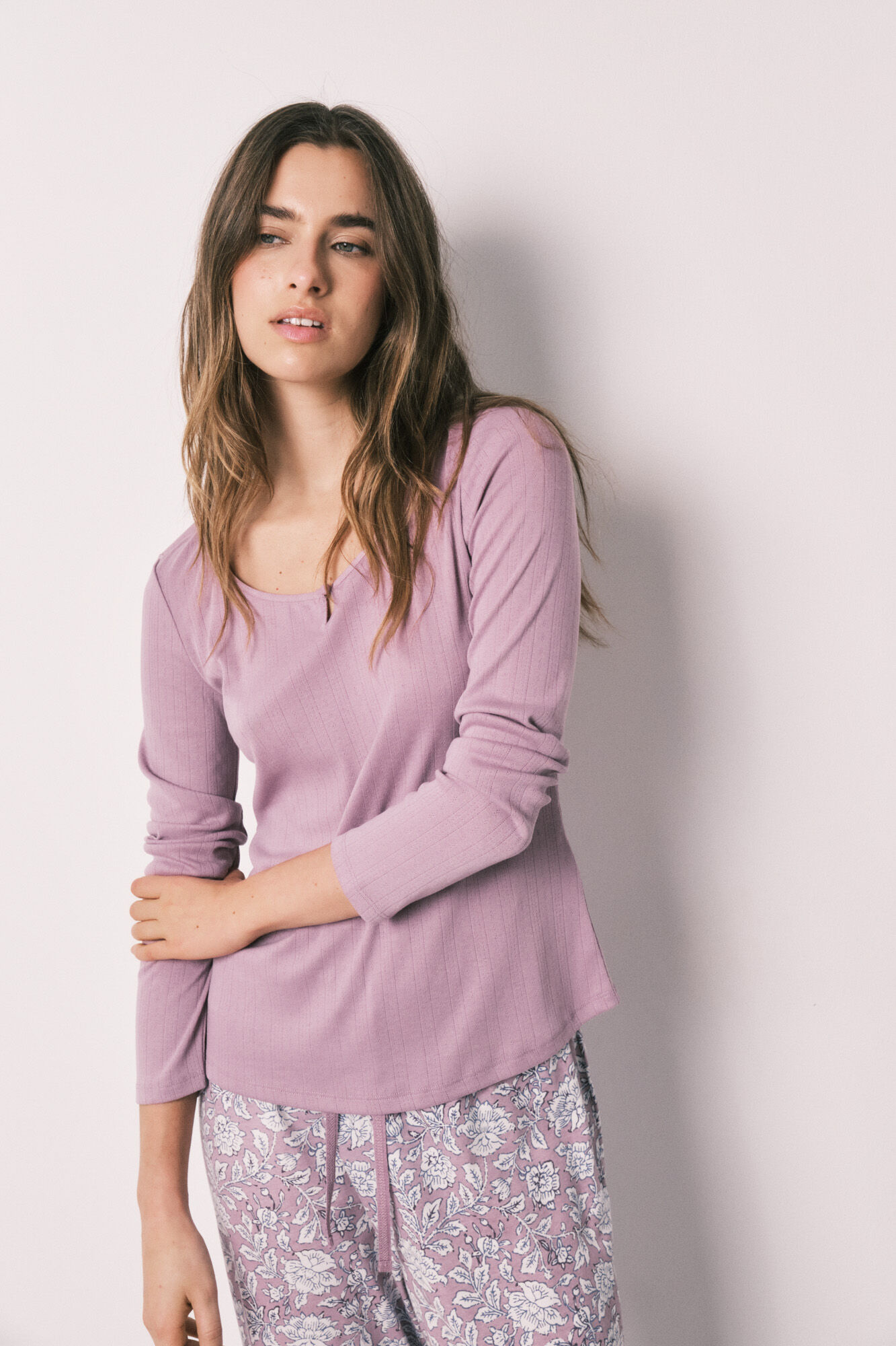 Women'secret Pijama comprido estampado de flores rosa