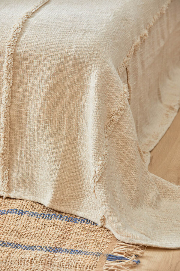 Calma House Colcha de algod&atilde;o com motivo em tufting cru Bagua estampado