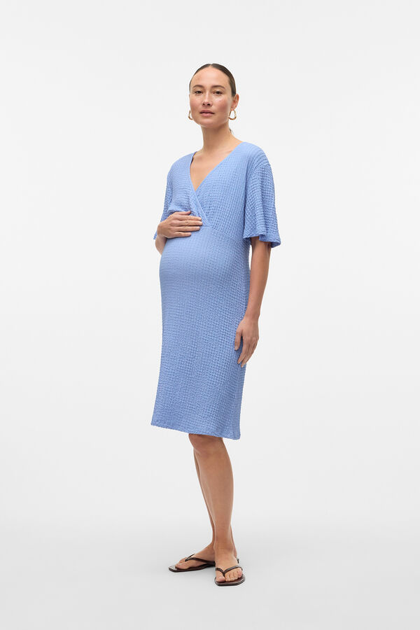 Mamalicious Vestido de maternity e amamentação de manga curta azul