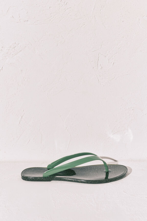 Women'secret Chanclas dedo efecto brillo glitter verde kaki