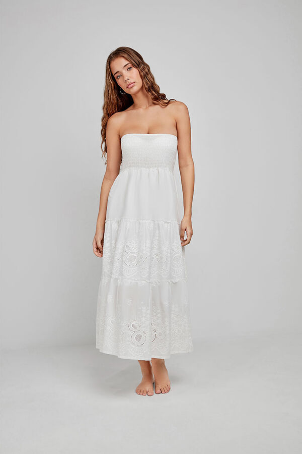 Gisela Vestido algodón palabra honor blanco blanco