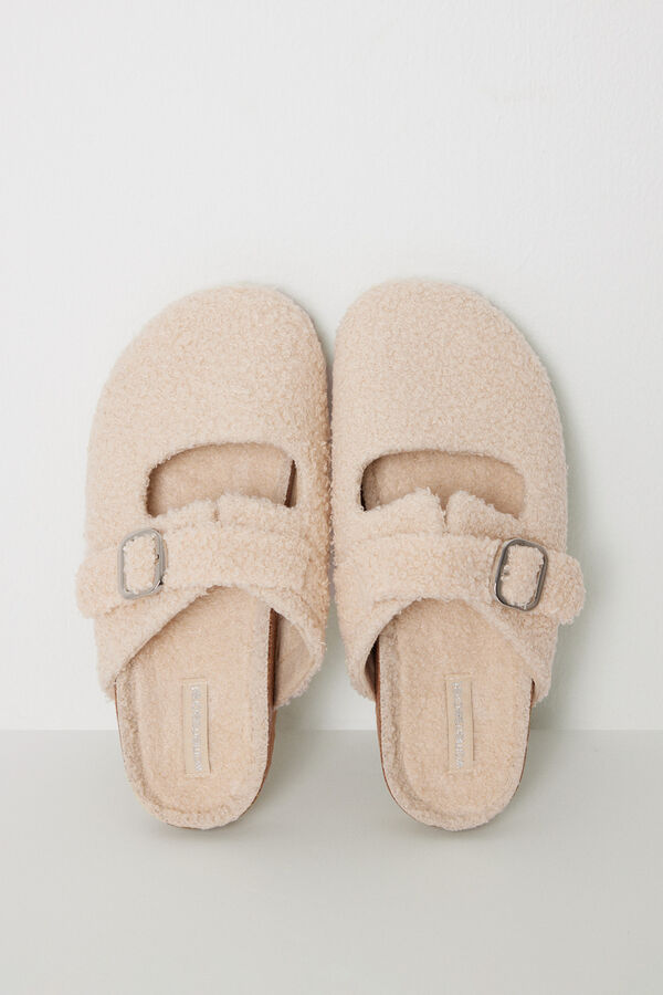 Women'secret Zapatillas tipo zueco borreguito marfil marfil