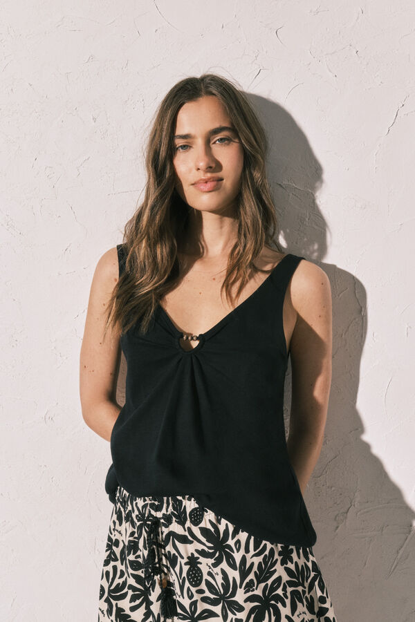Women'secret Camiseta tirante ancho negro negro