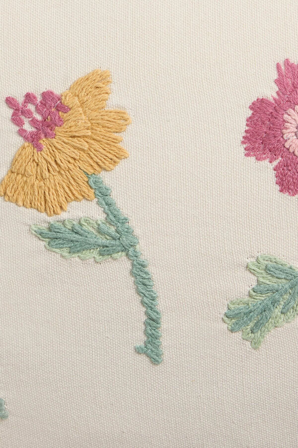 Textura Capa travesseiro algod&atilde;o flores bege