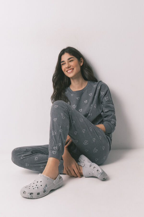 Women'secret Pijama largo 100% algod&oacute;n gris logo Mickey gris