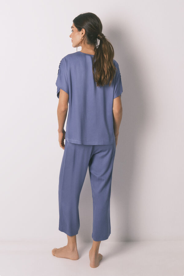 Women'secret Pijama largo azul escote plisado azul