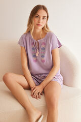 Women'secret Pijama 100% algod&oacute;n &eacute;tnico bordado morado/lila