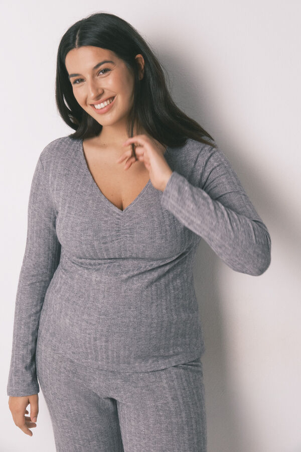 Women'secret Pijama largo punto tricot gris gris