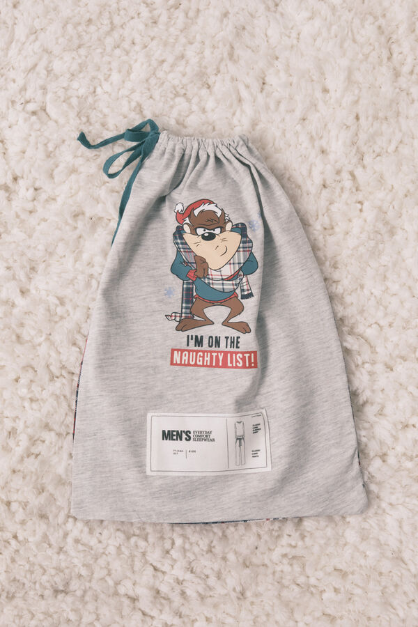 Women'secret Pijama comprido masculino 100% algod&atilde;o "Taz" cinzento