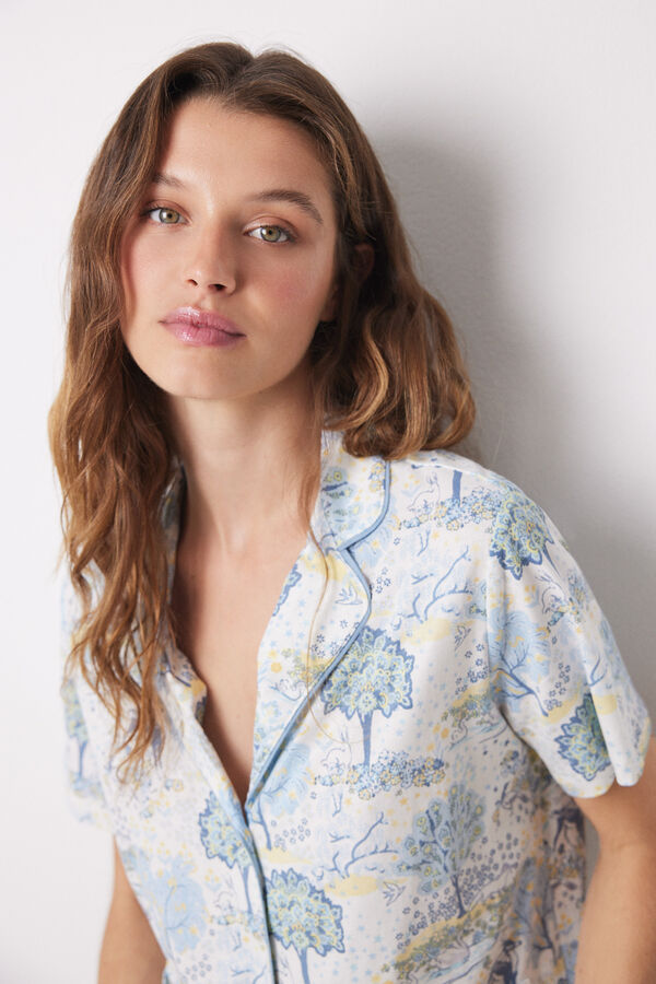 Women'secret Pijama camisero algod&oacute;n allover paisaje amarillo