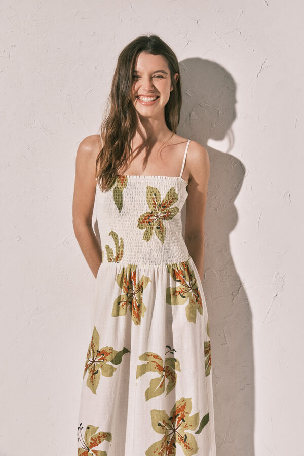 Women'secret Vestido largo tirantes escote fruncido estampado