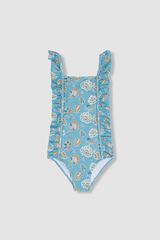 Gocco Ba&ntilde;ador estampado flores azul claro turquesa