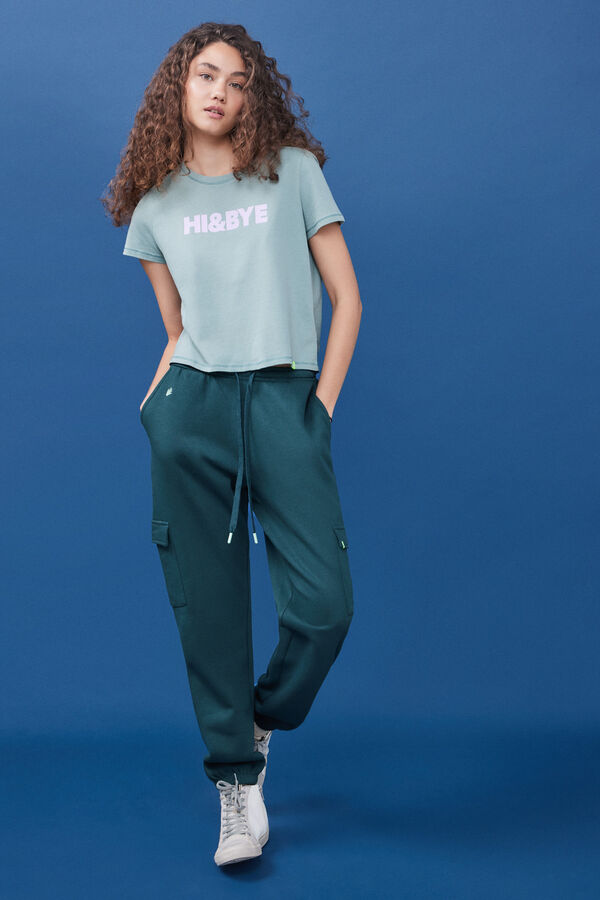 HI&BYE Pantal&oacute;n jogger cargo felpa verde verde