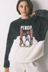Women'secret Pijama largo polar pelo suave bordado Pingu gris