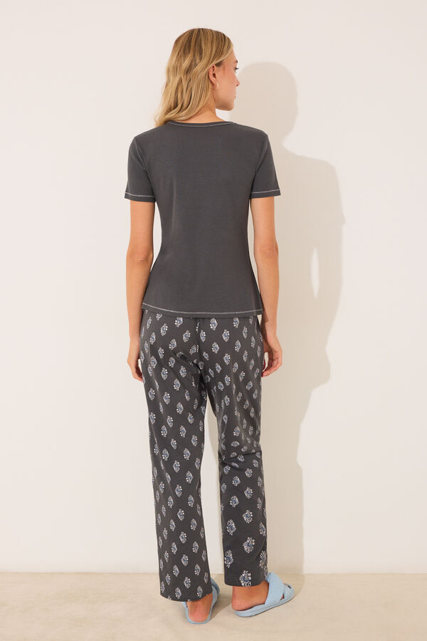 Women'secret Pijama largo algod&oacute;n gris paisley gris