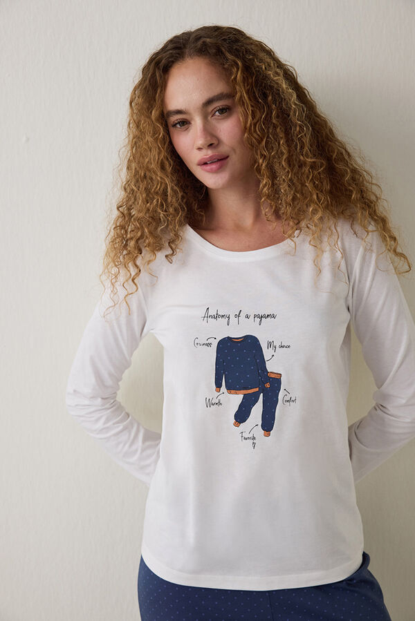 Penti Conjunto de pijama de algod&atilde;o com gola redonda e manga comprida Gola redonda azul