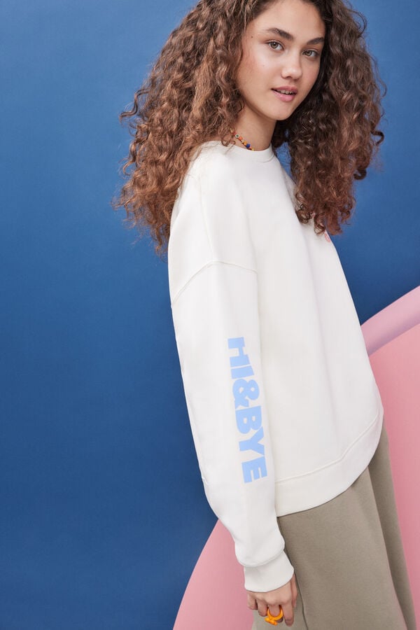 HI&BYE Sweatshirt felpa branca logo manga bege