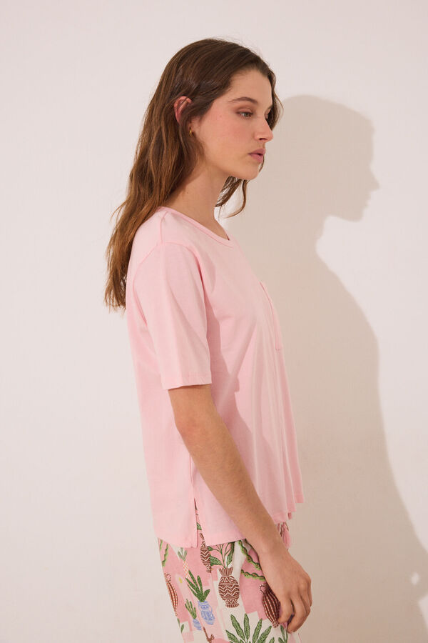 Women'secret Pijama Capri 100% algod&oacute;n rosa macetas rosa