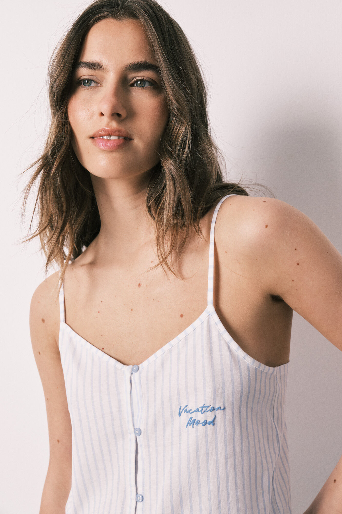 Women'secret Pijama curto de al&ccedil;as em algod&atilde;o com folho azul