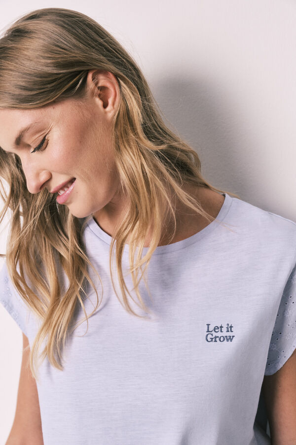 Women'secret Pijama comprido de manga curta em algod&atilde;o estampado lil&aacute;s rosa