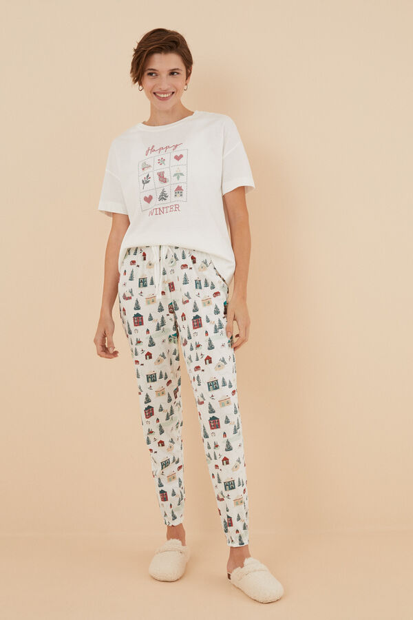 Women'secret Cal&ccedil;as pijama 100% algod&atilde;o Natal branco