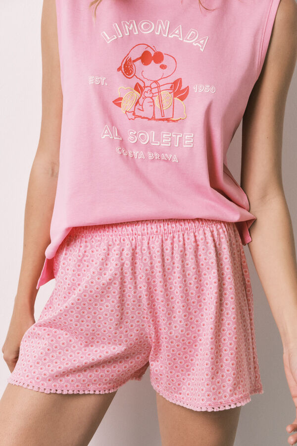 Women'secret Pijama curto em algod&atilde;o Snoopy rosa rosa