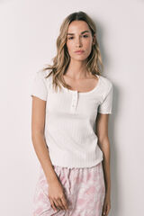 Women'secret Pijama comprido de manga curta em algod&atilde;o branco bege