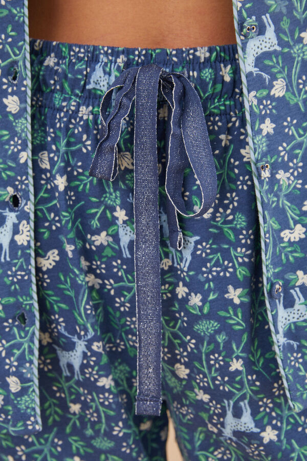 Women'secret Pijama camisero 100% algod&oacute;n azul flores estampado