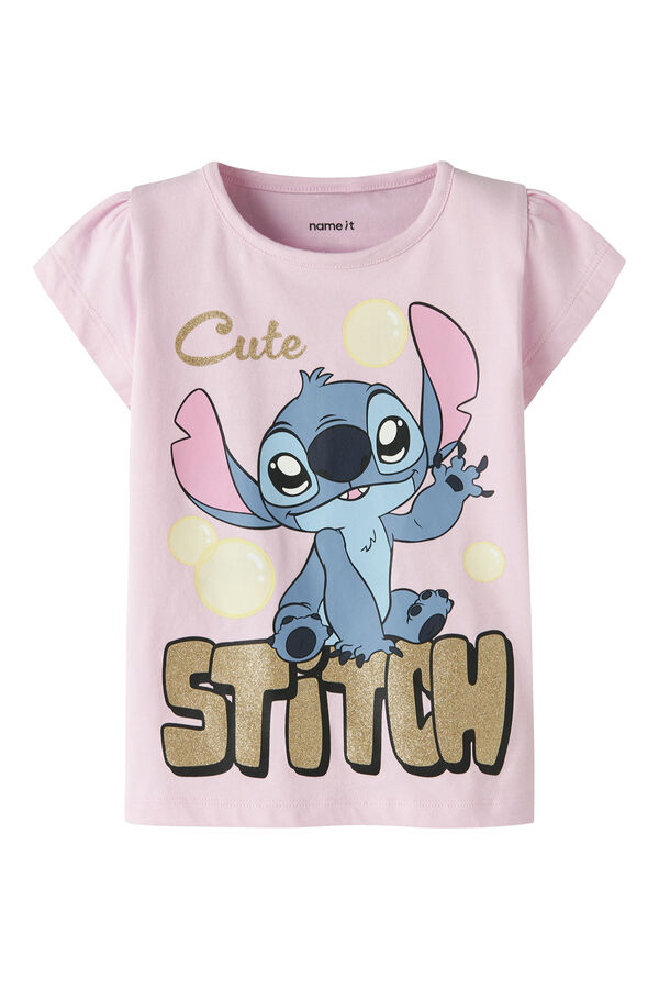 Name it T-shirt manga curta Stitch menina rosa