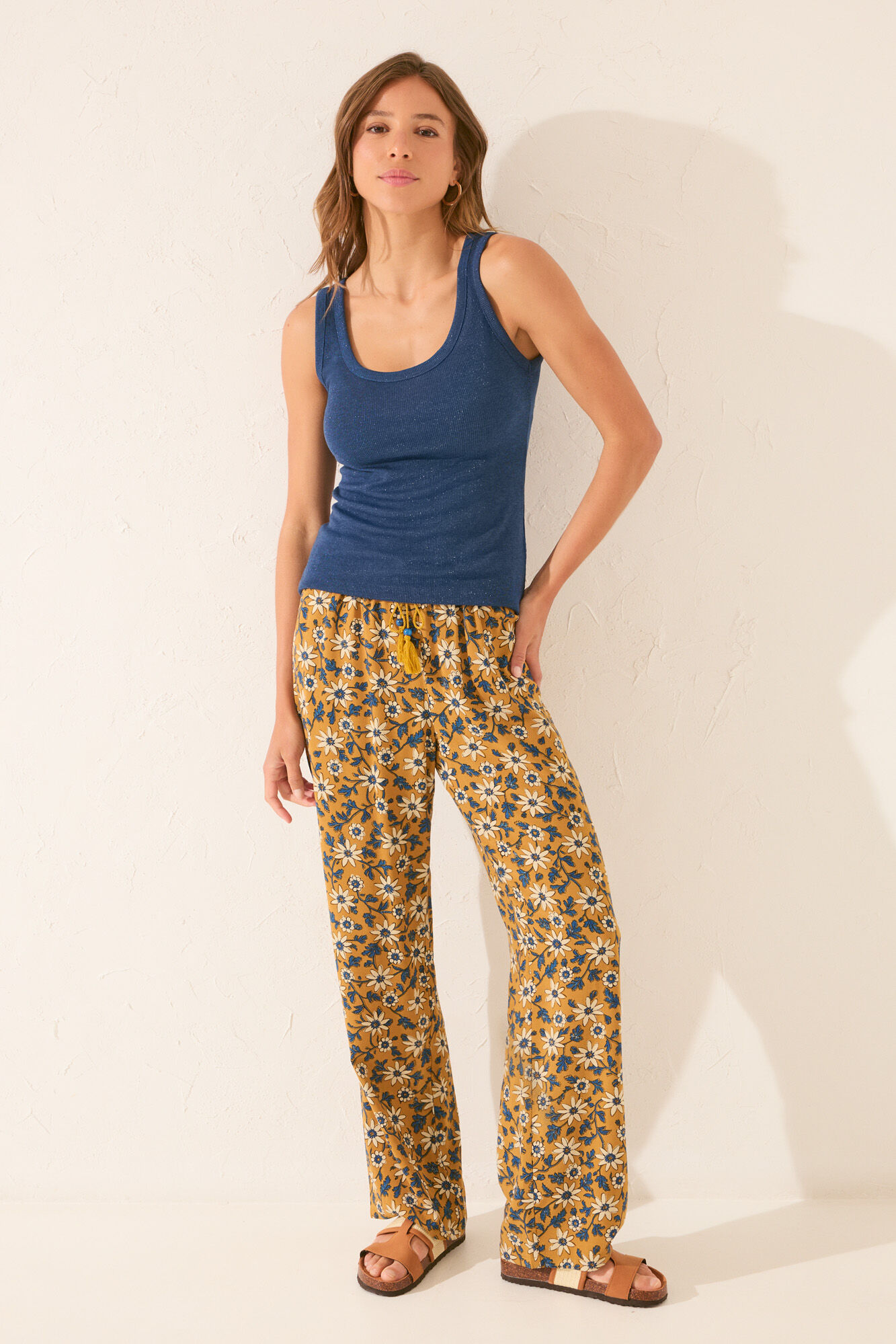 Women'secret T-shirt al&ccedil;as azul canelada com lurex